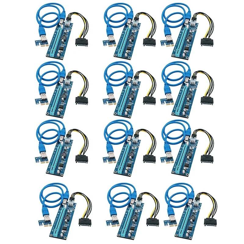 

12 PCS/Lot 1X to 16X Express Extender Riser Card USB 3.0 PCIe Extension SATA 15Pin to 6Pin Power Cable for Bitcoin