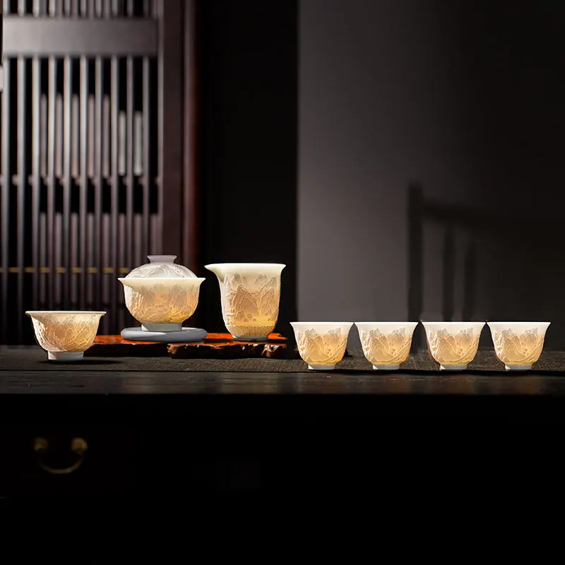 

Керамический чайный сервиз, набор ручной работы, высококачественная трехместная чаша с крышкой, чашка, подарочная коробка кунг-фу, подарки для дома