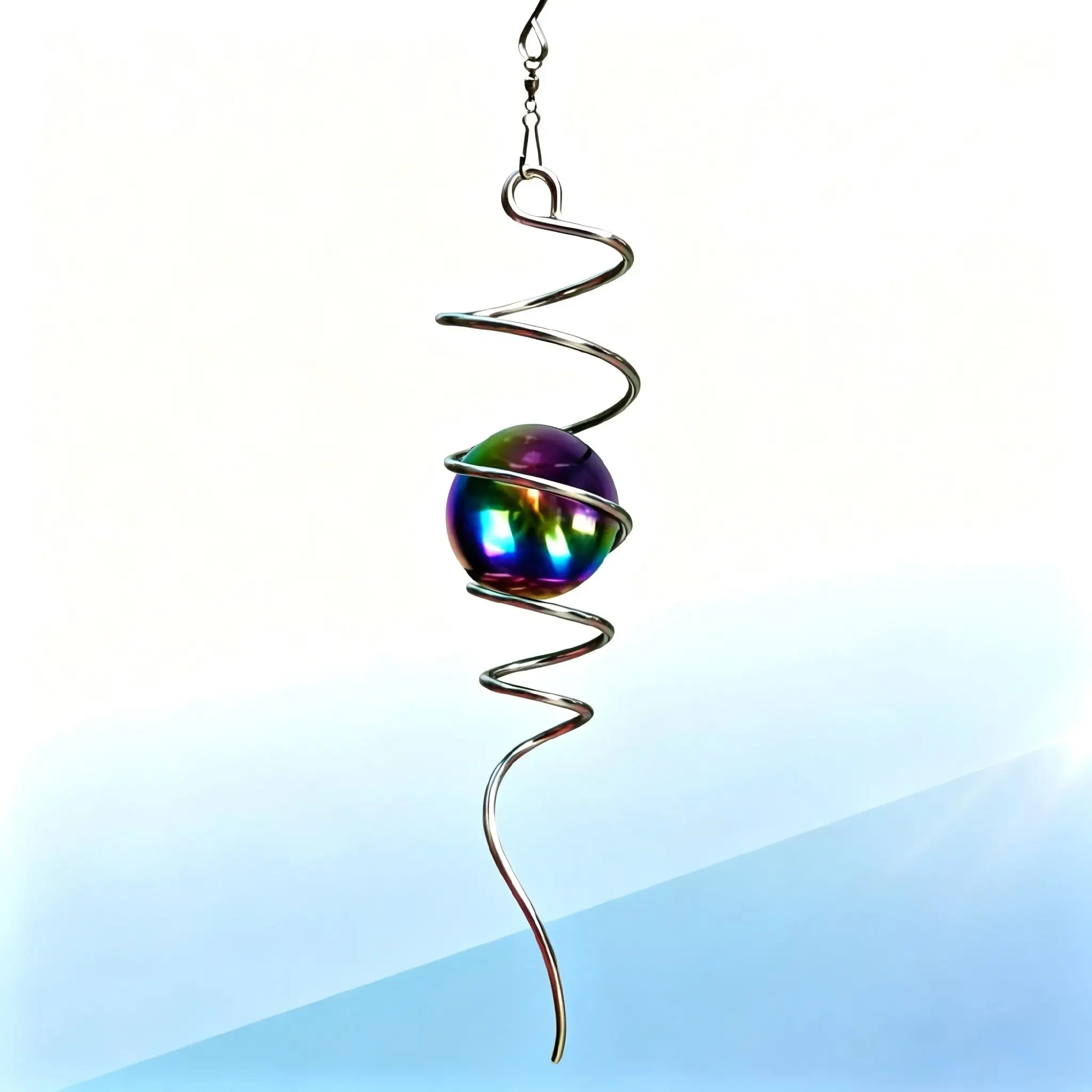 THEYUFA Colorful Wind gazing ball Spiral decoration rotating  Catcher 33cm high and 5cm stainless steel ball garden decor