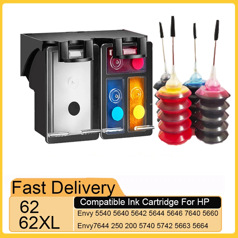 Einkshop Refillable 62 62XL Ink Cartridge for HP62XL for HP 5540 5640 7640 5646 5546 5541 5542 5543 Officejet 5740 Printer