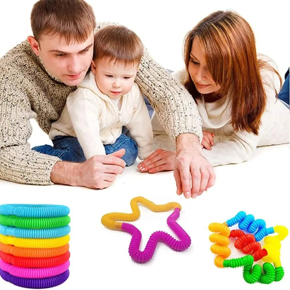 8PCS Colorful Telescopic Tube Pop Tube Stretching Tube Corrugated Tube Children Adult Stress Relief Toy Educational Folding Toys view 2