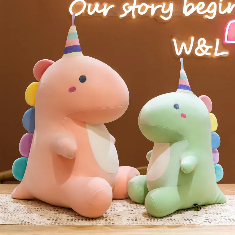 

Cute Green Dinosaur Plush Toy Soft Stuffed Animal Rainbow Horn Colorful Spikes Sleeping Pillow For Boys Girls Kids Birthday Gift