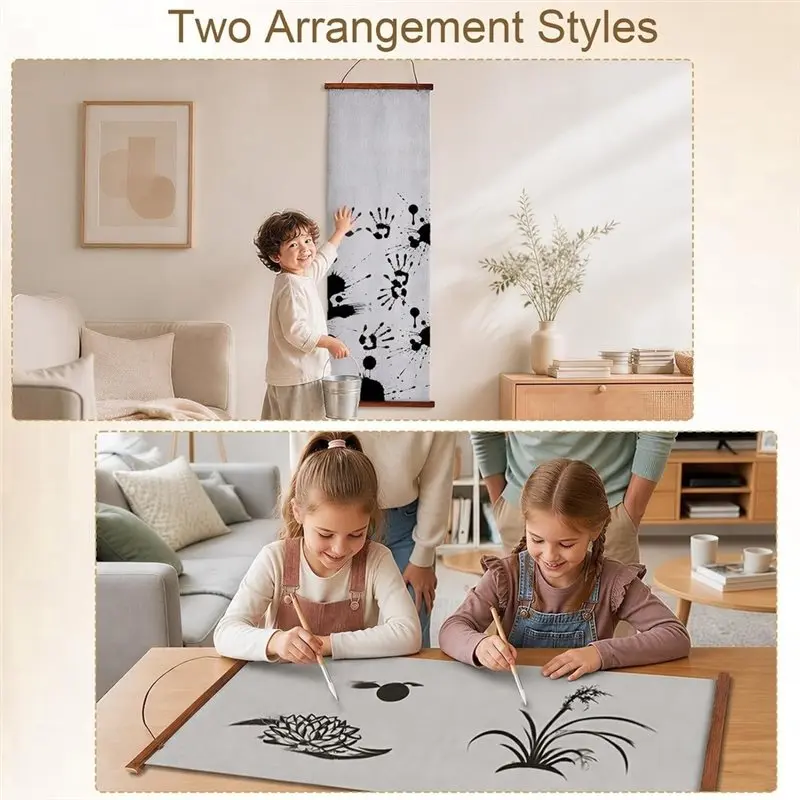 AT82-Water Painting Canvas Set, 3 Magic Water-Based Paintings With Magnetic Frames, 6 Water Pens& Writing Templates
