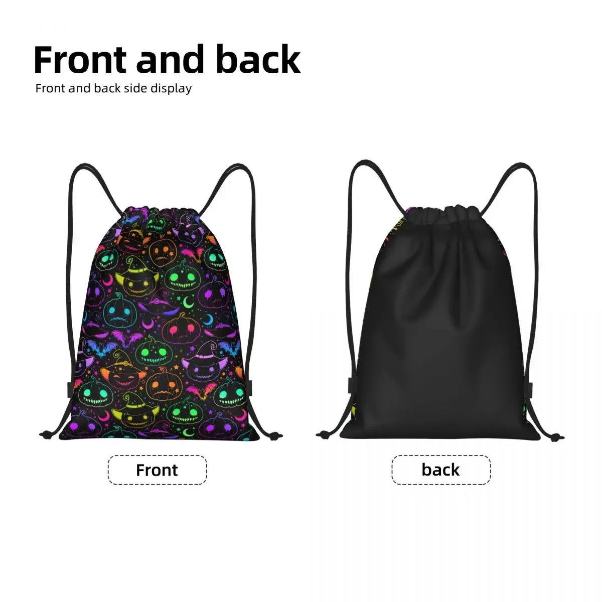 Custom Halloween Witch Pumpkin Bats Magic Mysterious Horror Drawstring Bags Shopping Yoga Backpacks Sports Gym Sackpack