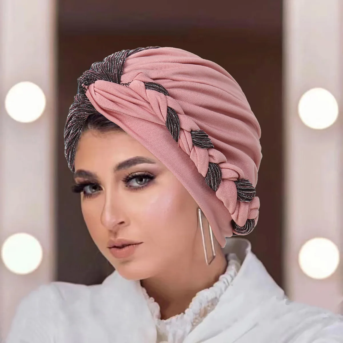 

2024 New Shimmer Braids Turban Indian Hat Muslim Hijab Women Cancer Chemo Cap Bonnet Beanies Hair Loss Headscarf Turbante Mujer