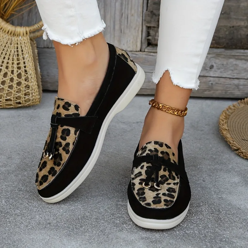 

Women's Leopard Splicing Sneakers Flat Casual Shoes Brand Slip on Loafers Vulcanized Shoes Walking Single Shoes Zapatos Mujer