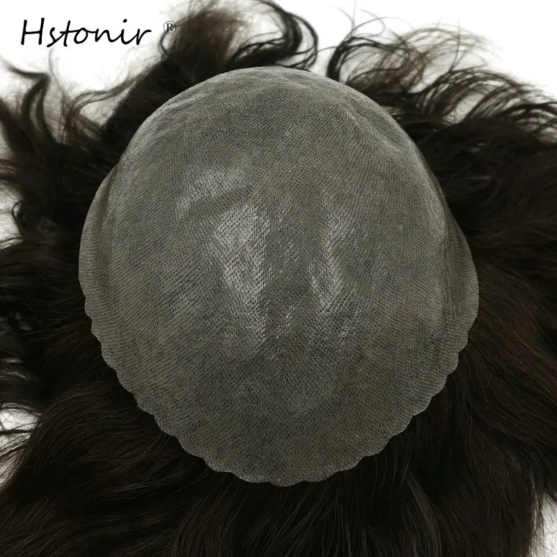 Hstonir Mens Hairpiece Toupee Silicon Wig Indian Remy Hair Replacement Systems Prosthesis Skin V-Loop Natural Black Fashion H082