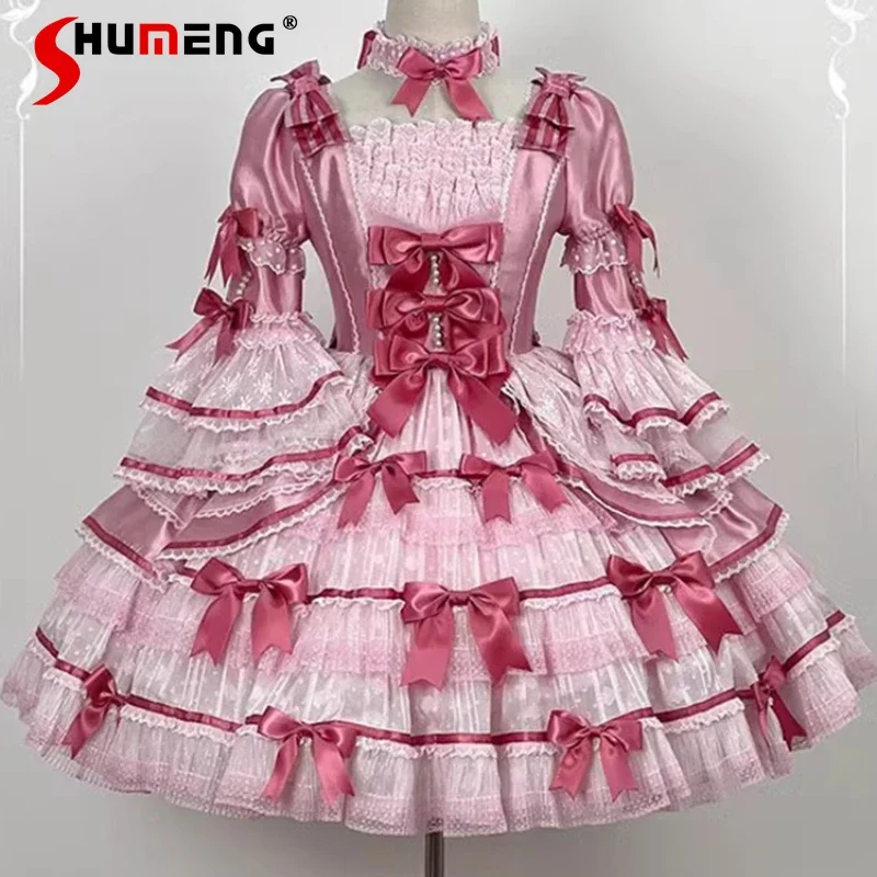 

New Japanese Lolita Style Temperament Slim Fit Dress Velvet Cake Gorgeous Doll Feeling Sweet Cute Long Sleeves Vestidos De Mujer