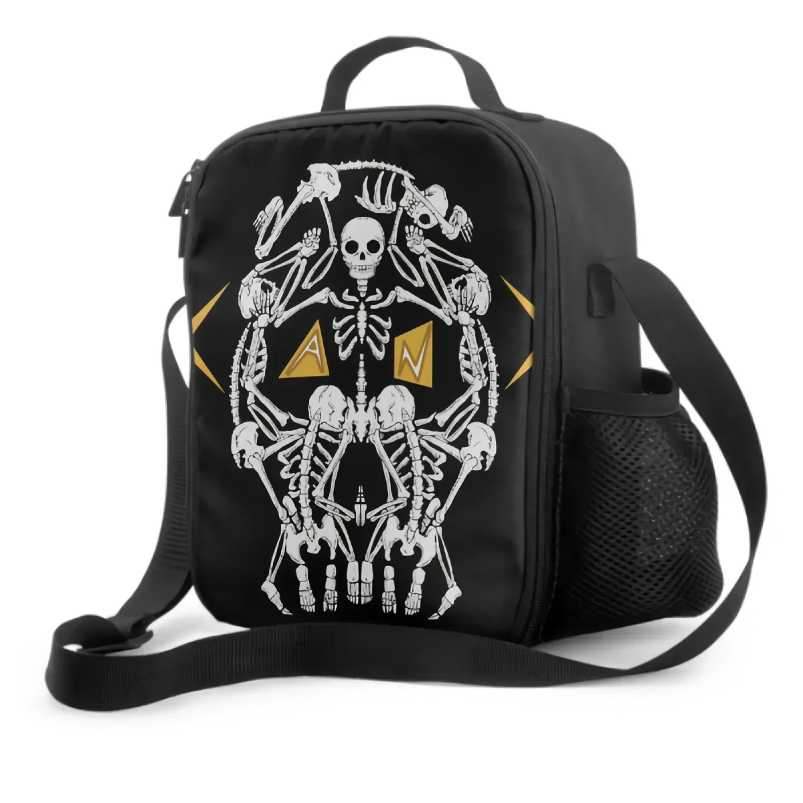 Skull Body Silhouette Insulated Lunch Bag for School Office Picnic Human Skeleton Print Tote Lunch Box Containers Cooler Bag