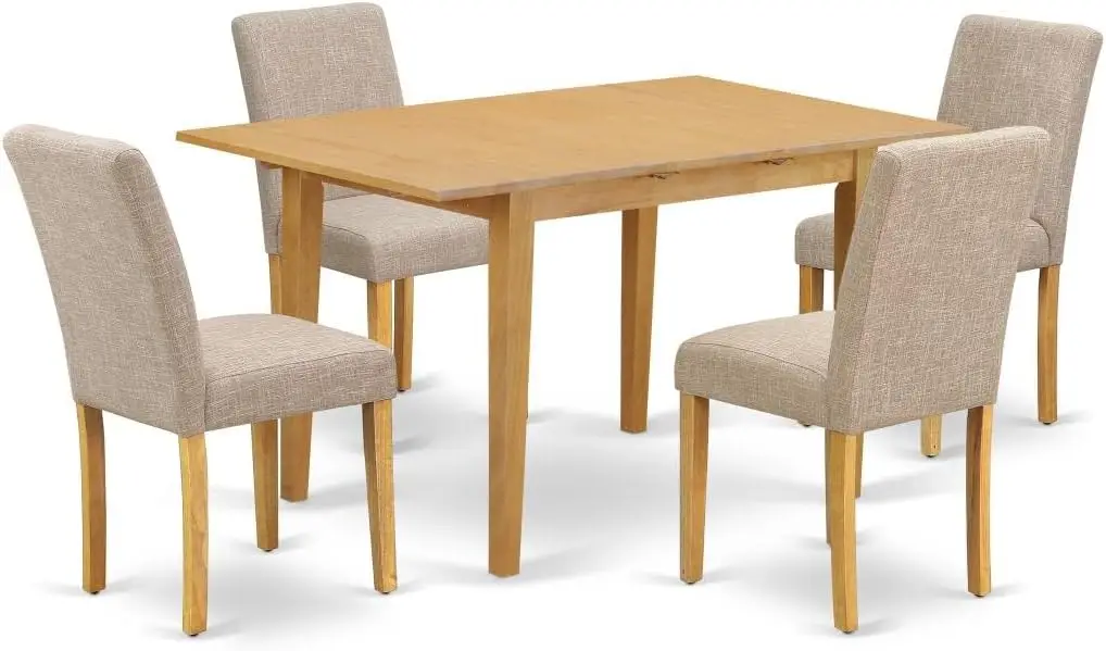 East West Furniture NOAB5-OAK-04 5 Piece Dining Set Includes a Rectangle Dining Room Table with Butterfly Leaf and 4 Light