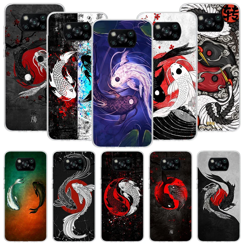 Japan Koi Fish Yin Yang Art Phone Case For Xiaomi Poco X6 X5 X4 X3 Nfc F6 F5 Pro F4 Gt F3 F2 F1 M5 M5S M4 M3 5G Shell Coque X5 X