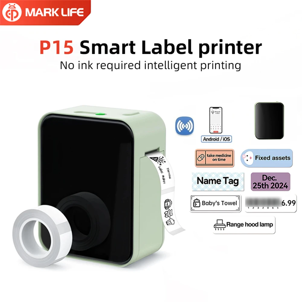MarkLife P15 Mini tragbarer Thermodrucker, kabellos, Bluetooth-kompatibel, Etikettendrucker für Zuhause und Büro, Etikettiermaschine