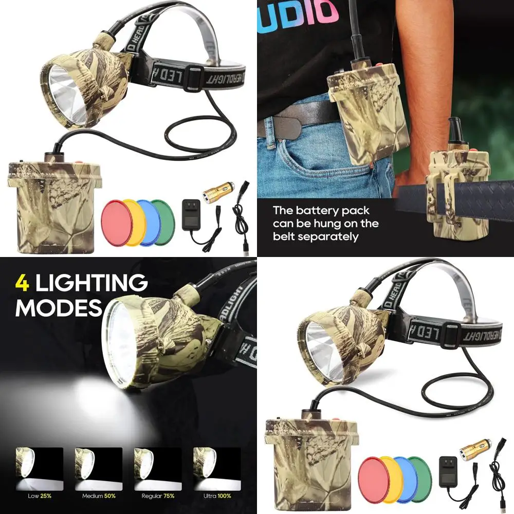 

Camo Coyote Hunting Headlamp with Rechargeable Battery, Waterproof, 6 Modes, 4 LED Colors for Night Hunting