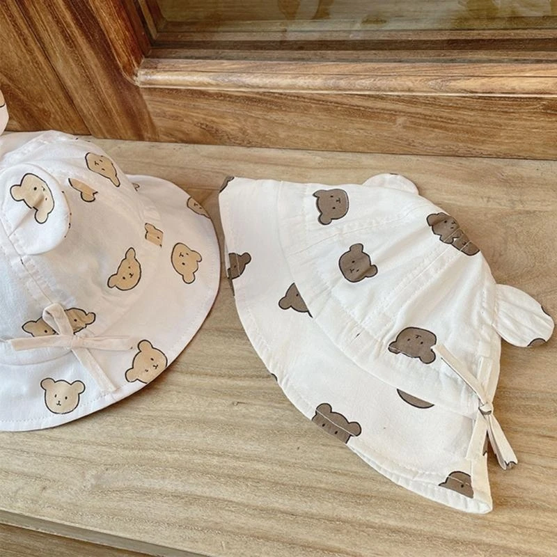 090B Baby Summer Hat Infant Beach Hat Universal Cartoon Bear Hat Toddler Accessories