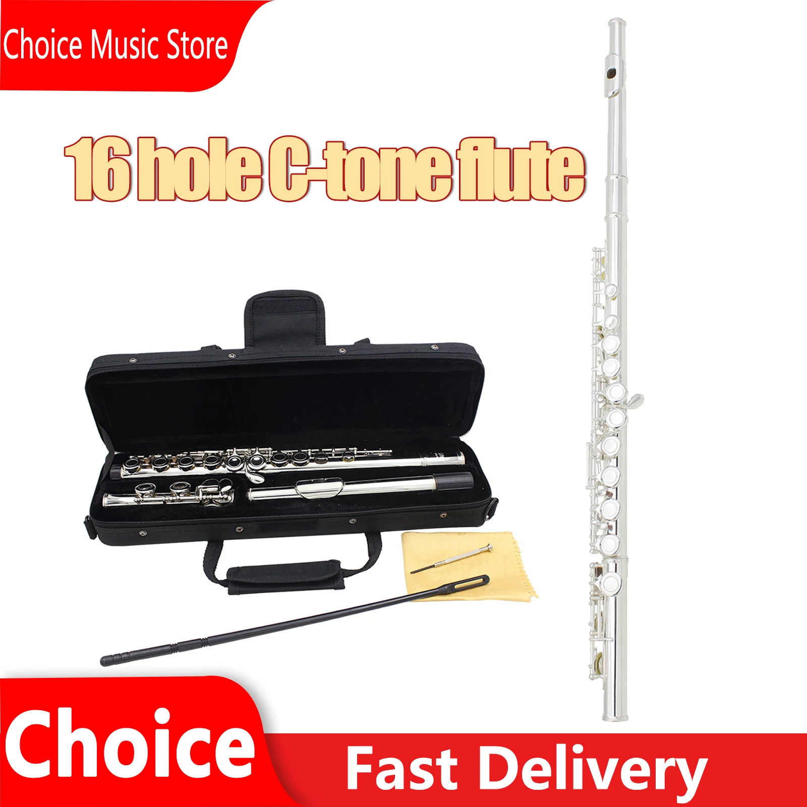

SLADE Flute 16 Closed Holes C Key Professional Transverse Flute Concert Instrument With Parts Box Cleaning Cloth Stick Gloves