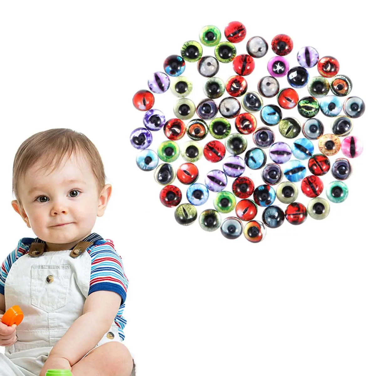 50pcs 12mm Round Glass Cabochons Flat Back Half Dome for Jewelry Making DIY Craft Scrapbooking Animal Eye Cameo