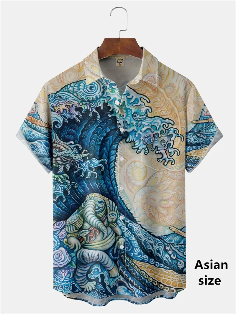 

2025 Hawaii Beach Shirt Men's Short Sleeve Casual Shirt Seaside Vacation Stripe Printed Men's Clothing Loose