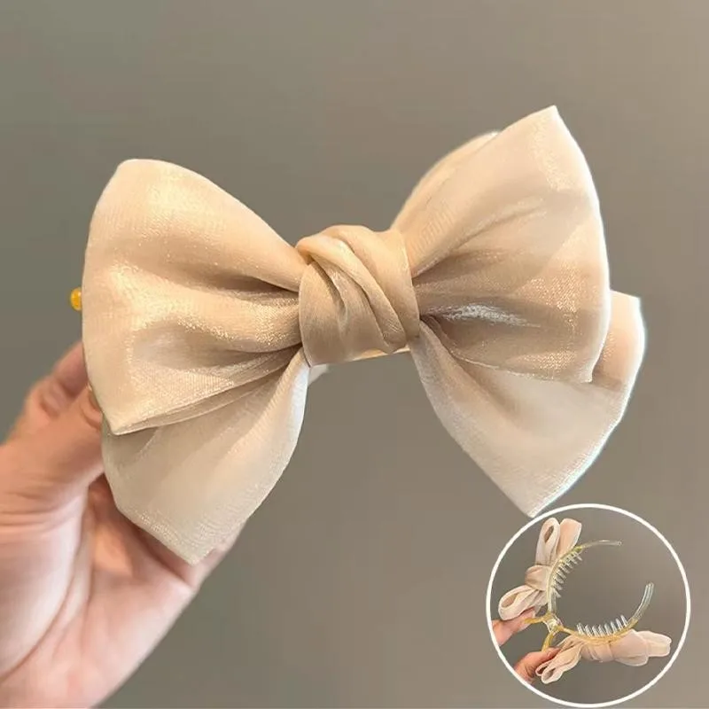 1/3 Stück einfarbige, glänzende Haarspange mit Schleife und Netz für Damen, elegante Haarspange für den täglichen Gebrauch, modisches Haaraccessoire für Mädchen. – Detail 3