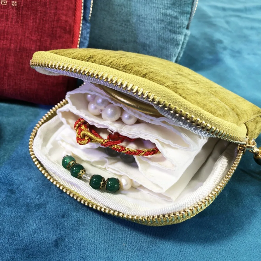 

Фланелевой дорожный футляр для ювелирных изделий, мини-органайзер для ювелирных изделий на молнии с кисточками, портативный с отделениями, сумка для хранения ювелирных изделий