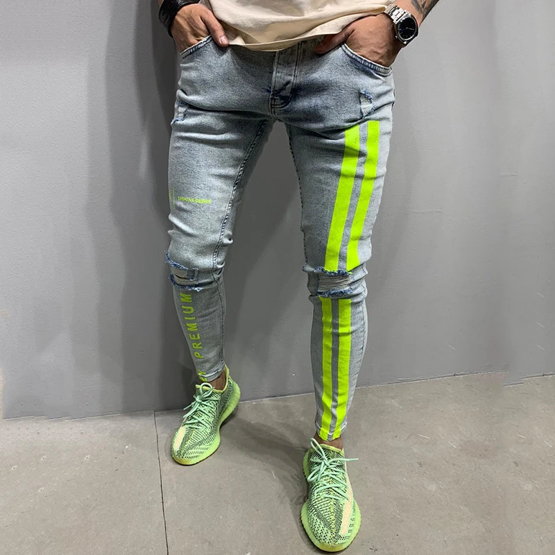 2025 الرجال نحيل الجينز موضة صغيرة الساق قلم رصاص بنطلون الربيع شارع العليا عادية بنطال مرن مطبوعة تنوعا الجينز الذكور #2