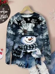 Fashion 3D Print Snowman Christmas Theme O-Neck Long Sleeve T-Shirts Womens Clothing Casual Y2K Clothes Harajuku Female Clothing