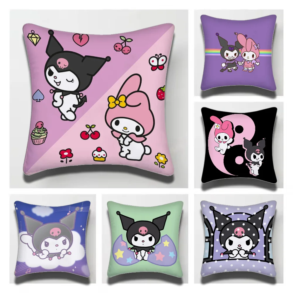 1PC Kuromi Sanrio Playtimes Pillow Case Anti-dustmite Pillowcase Invisible Zipper Silky Short Plush Sofa Cushion Cover