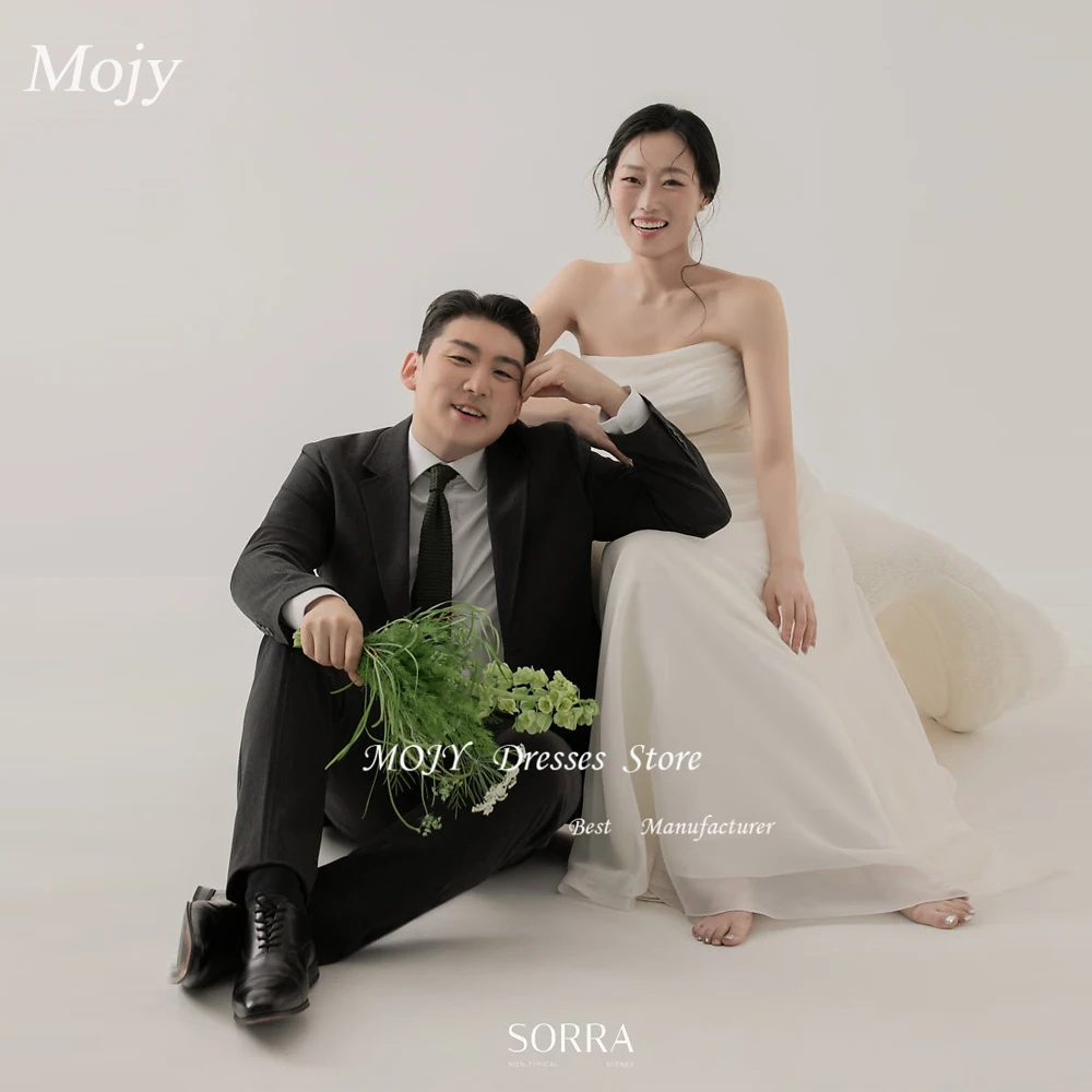 ชุดแต่งงานแบบเกาหลี Mojy แบบเปิดไหล่ สายเดี่ยว ผ้าออร์แกนซ่า ทรงเอไลน์ ชุดเจ้าสาวหรูหรา ยาว สำหรับถ่ายภาพ ผู้หญิง รับตัดตามสั่ง ปี 2025
