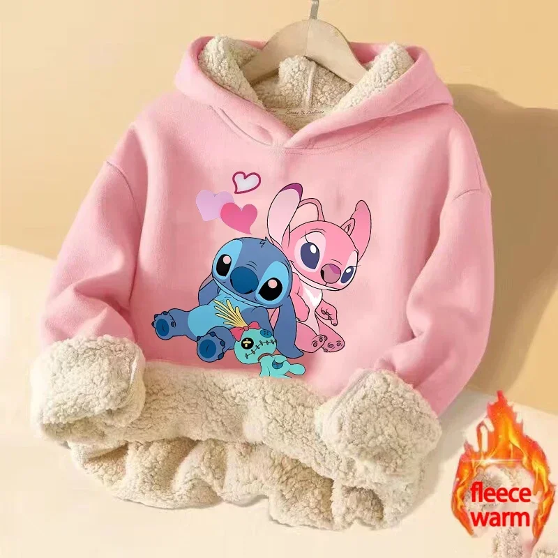 Lilo&stitch Children Hoodie Winter Thicken Warm Pullover Sweatshirt Street Sweater Girl Boy Outdoor Sports Kid Hooded Clothes