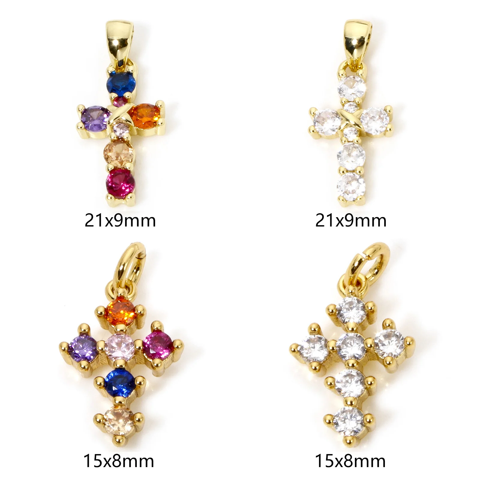 1pc Brass Religious Charms 18k Gold Plated Cross Multicolor Clear Cubic Zirconia Pendants Melon Seed Buckle Brass Pendant