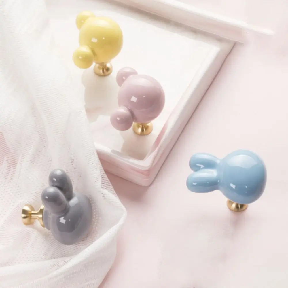 Rabbit /Bear Macaron Handle Multiple Colors Minimalism Furniture Knob Not Easily Oxidized Ceramic Door Pull Handles Dresser