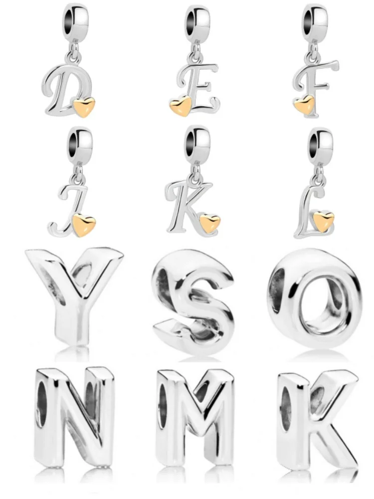 Hot Selling S925 Silver Alphabet A-Z Charm Beads, Suitable For Original Bracelet Pendants DIY Women's High-End Jewelry Gift