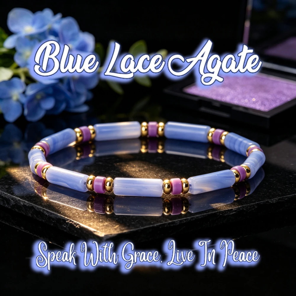 1pc Ladies' natural blue patterned agate tube beads paired with purple separated bead bead bracelet, symbolizing inner peace
