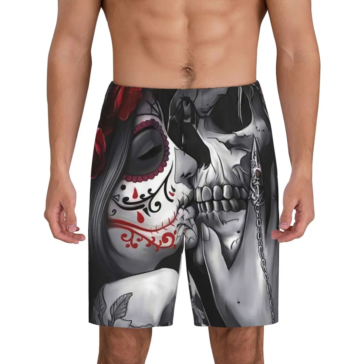 

Мужские короткие пижамные штаны с принтом «Мексиканская Катрина» и сахарным черепом ко Дню мертвых, для сна и отдыха