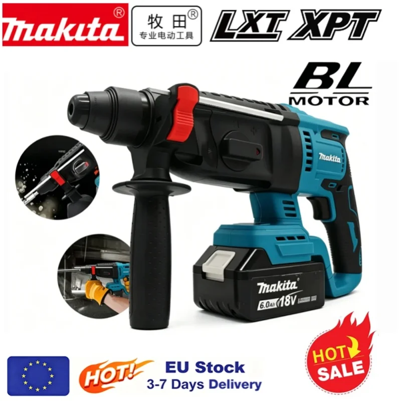 Makita DHR242 26MM Bürstenloser Bohrhammer Wiederaufladbarer Elektrohammer Handgeführtes Elektrowerkzeug für Makita 18V Akku