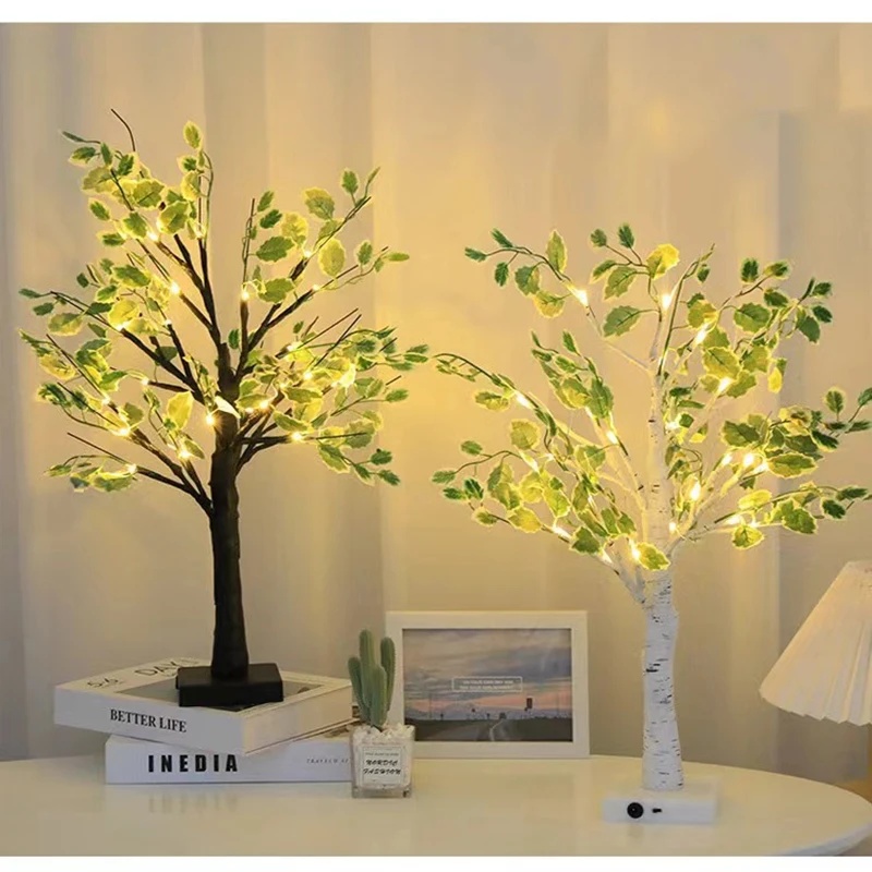 

D2 Led Tree Light Indoor Simulation Green Leaves White Birch Tree Home Decoration Lights Christmas Party Popular Luminous Tree