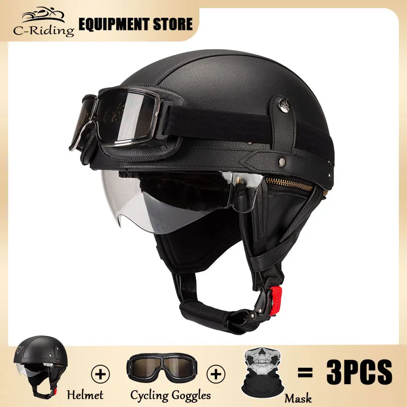 DOT Certification Retro Motorcycle Helmets Scooter Vintage Half Face Biker Motorbike Crash Moto Helmet Casco