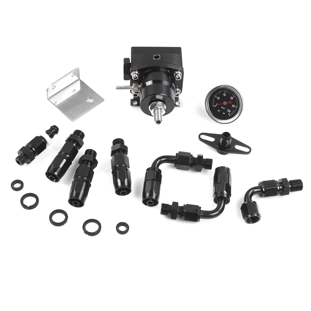 Universal 30-70psi Adjustable EFI Fuel Pressure Regulator Bypass Return Kit Pressure Gauge And 6AN ORB Adapter Aluminum FRG008