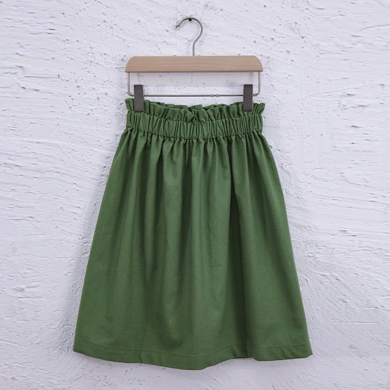 Summer Girls Linen Skirt 2024 New Casual Loose Elastic Waist Pleated Baby Girl Cotton And Linen Skirts