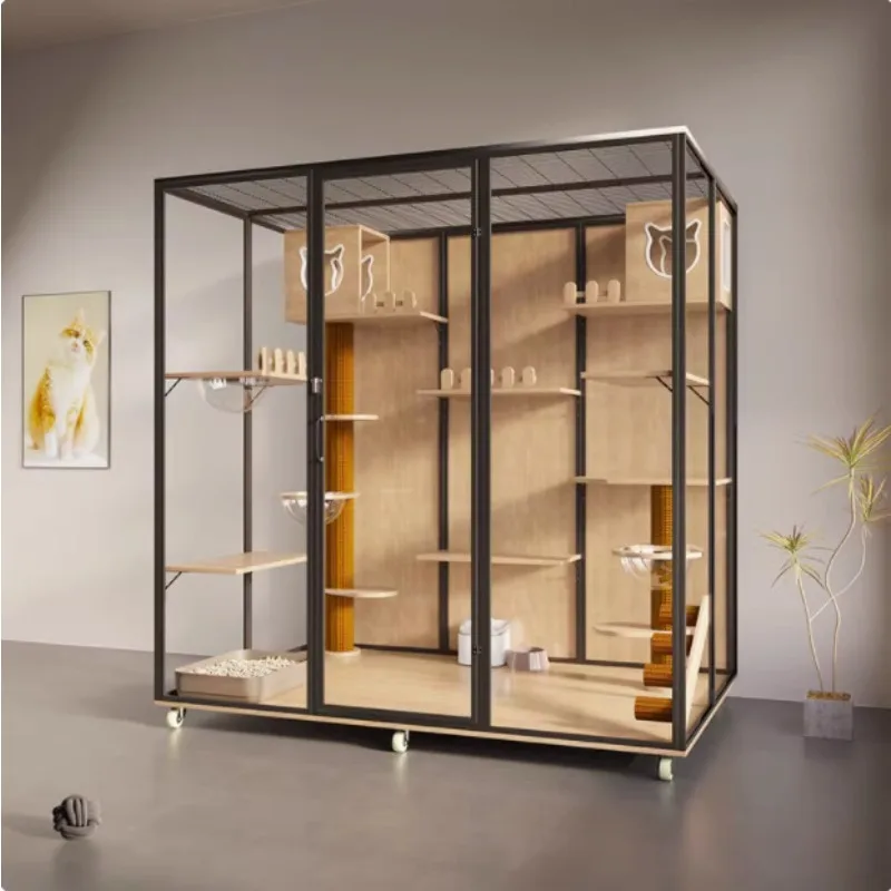 Cat villa glass room cat nest solid wood pet display cabinet cage large space