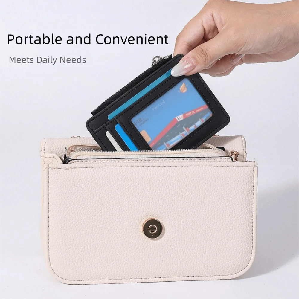 Short Men's Card Wallet PU Leather Transparent Window Mini Business Purse Multi-card Frosted Zipper Slim Coins Bag Gift For Men