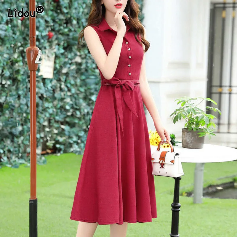 

Lady Chiffon Solid Color V-neck Short Sleeve Skirts Office Lady Empire Sashes A-LINE Summer Dress Women 2022 Simple Clothing