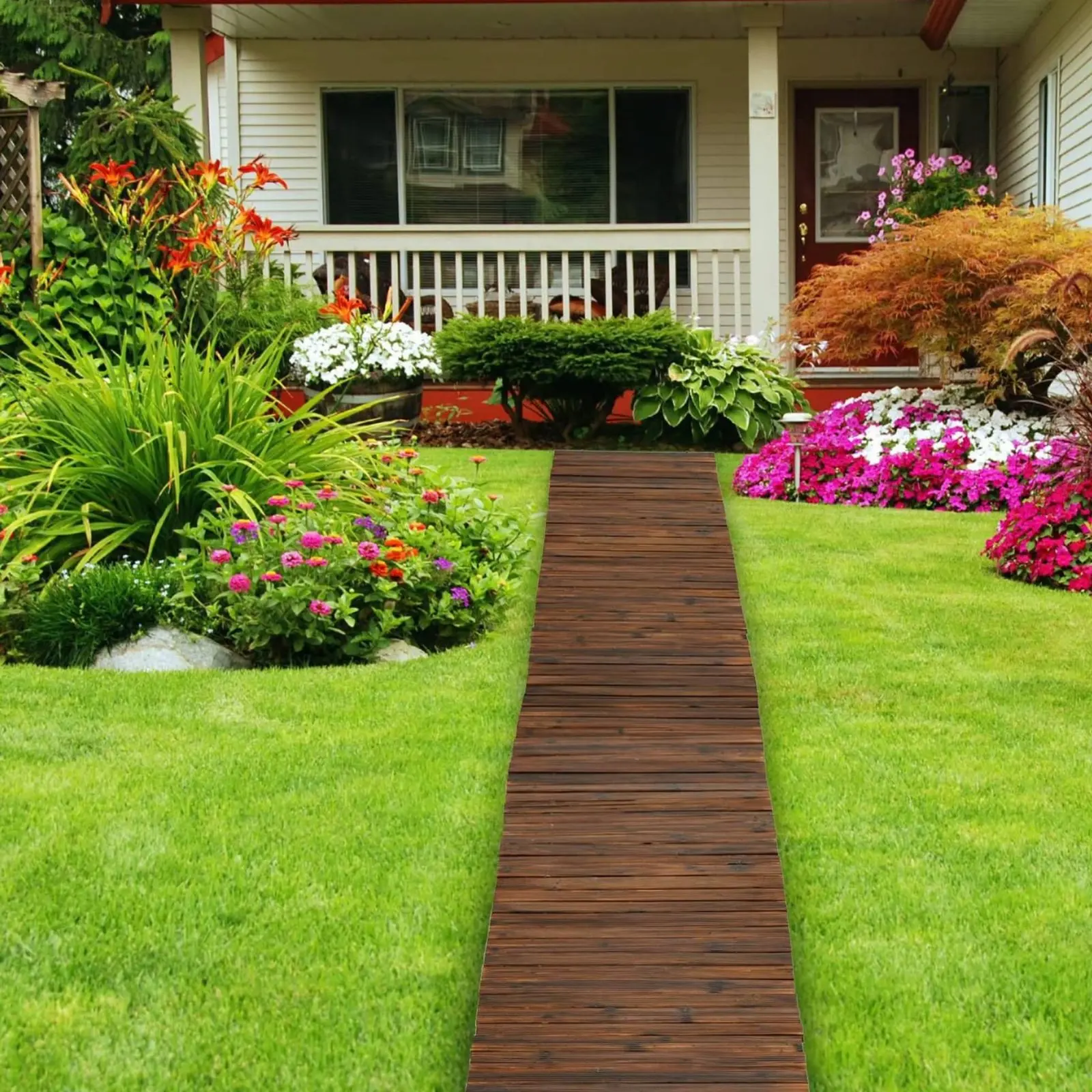 Wooden Garden Walkway Rustic Wooden Garden Path Roll-up Wood Walkway Long-Lasting Outdoor Decor Heavy Duty for Patio, Wedding