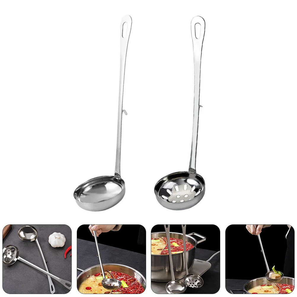 

1Set Stainless Steel Hot Pot Serving Spoon Colander Extended Handle Hook Design Hanging Hole Easy Clean Home Kitchen Utensil