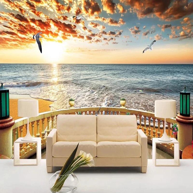 Custom Photo Wallpaper Seaside Sunset Beautiful Beach Seascape 3D Mural Living Room TV Sofa Background Bedroom Home Decor Fresco