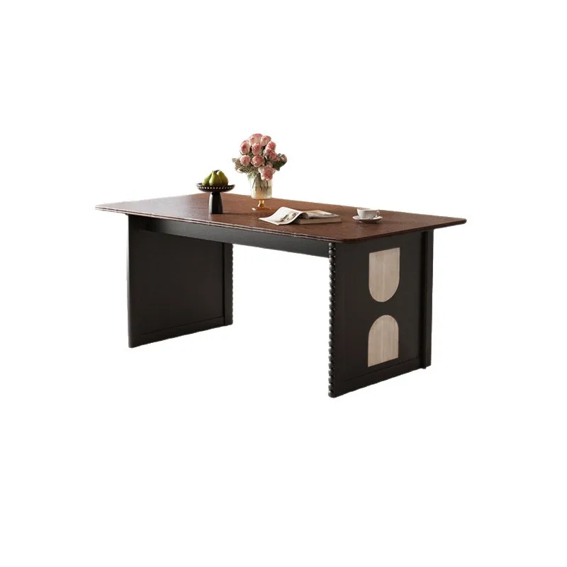 Medieval solid wood dining table and chair combination rectangular dining table French retro dining table small apartment