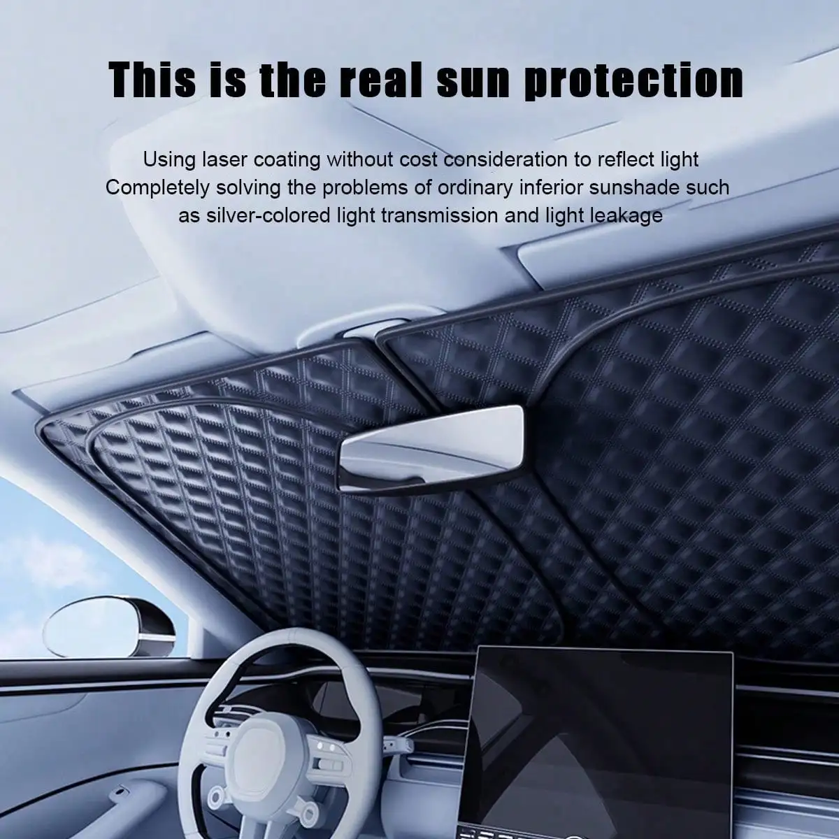 1pc Car Front Windshield Sun Shade, Heat Insulating Sun Curtain, Laser Light-Blocking Sunshade For Car Interior