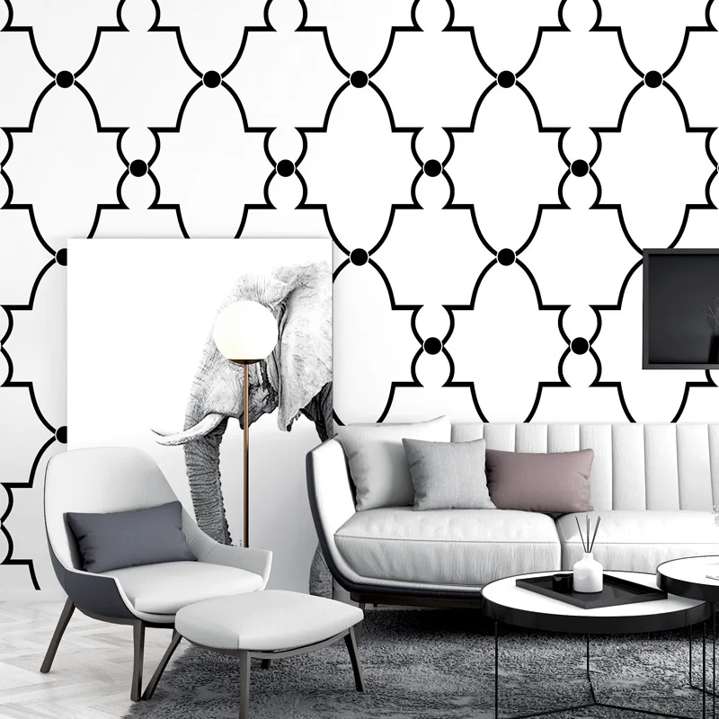 Trellis Geometric Pattern Wallpaper Classic Pvc Waterproof Black and White Modern Simple Wall Paper Bedroom Live Room Decor