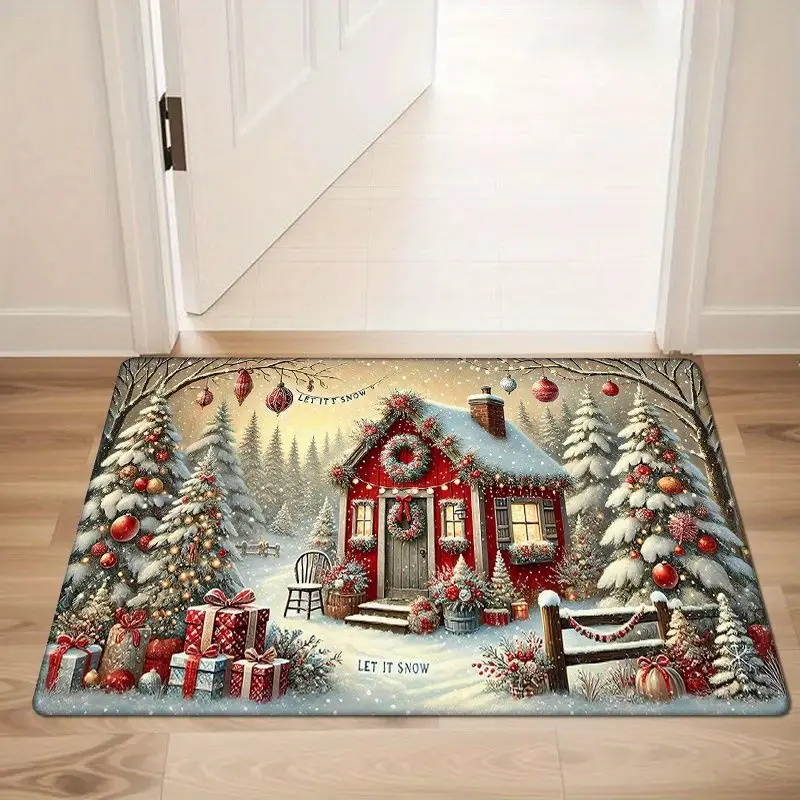 VIKAMA Winter Snow Scene Christmas Doormat Soft Non Slip Entryway Rug Washable Porch Foyer Mat Festive Holiday Bathroom Decor