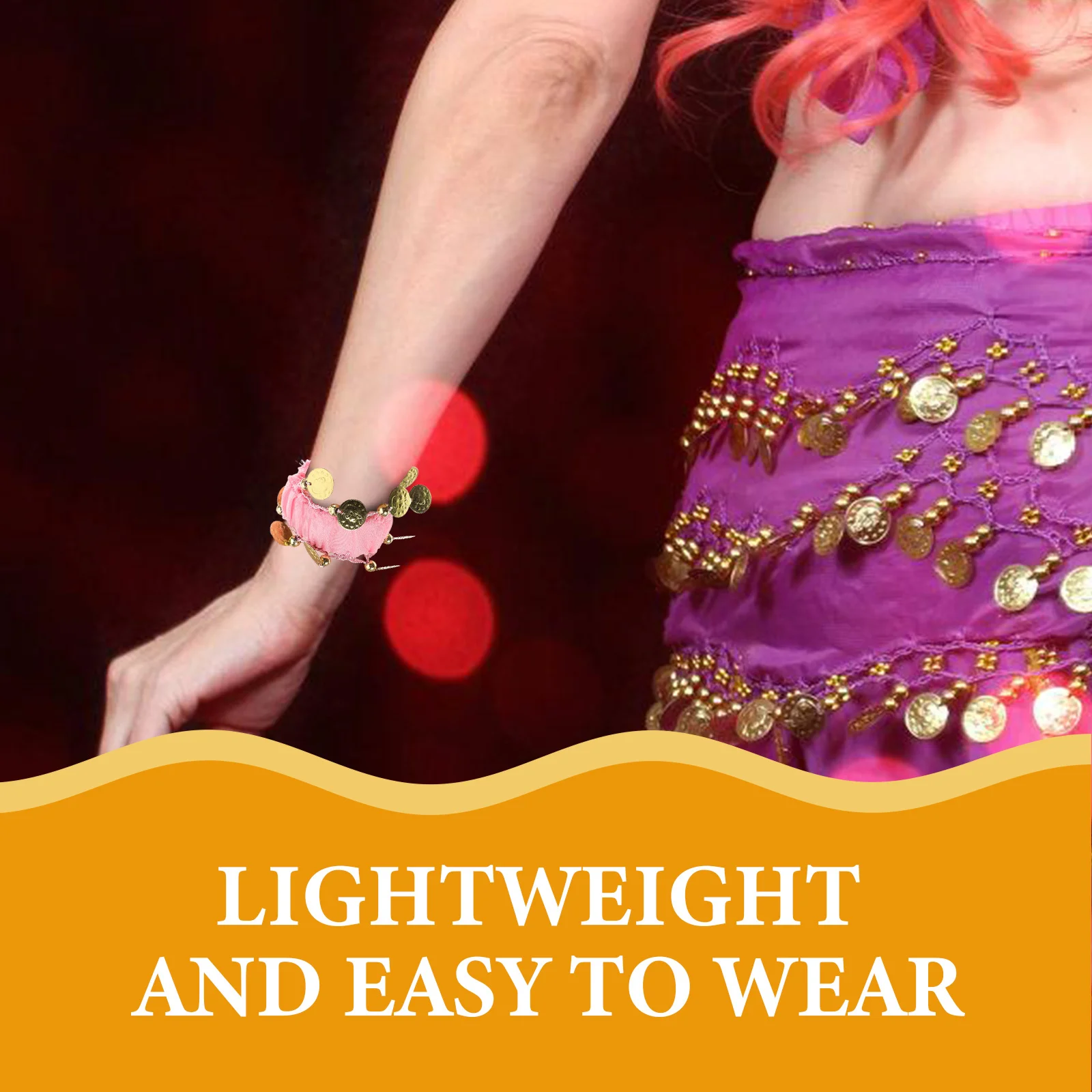 สายรัดข้อมือเต้นระบำหน้าท้องแบบ 2 ชิ้น ประดับเลื่อมผ้าชีฟอง สายรัดข้อมือแบบเหรียญ สำหรับการแสดงบนเวทีในวันฮาโลวีน อุปกรณ์เสริมสำหรับชุดการแสดง