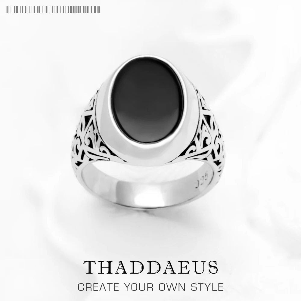

Black Oval Signet Ring Europe Style Fine Jewelry For Women Men Summer Brand New Vintage 925 Sterling Silver Gift